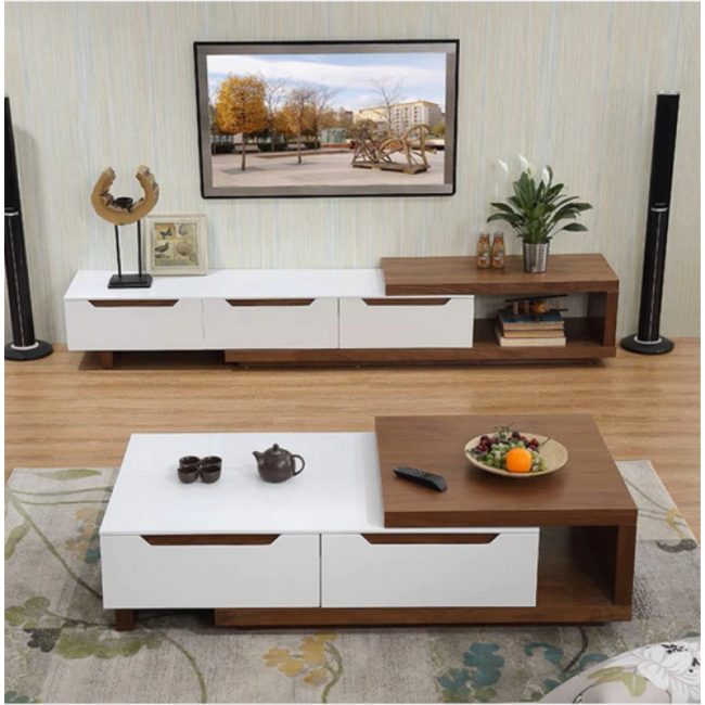 TV table, two pieces, white and brown - ATTV1