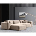 Beech Wood and Velvet Fabric 4 Seats L-shape - Image 2