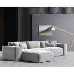 Beech Wood and Velvet Fabric 4 Seats L-shape